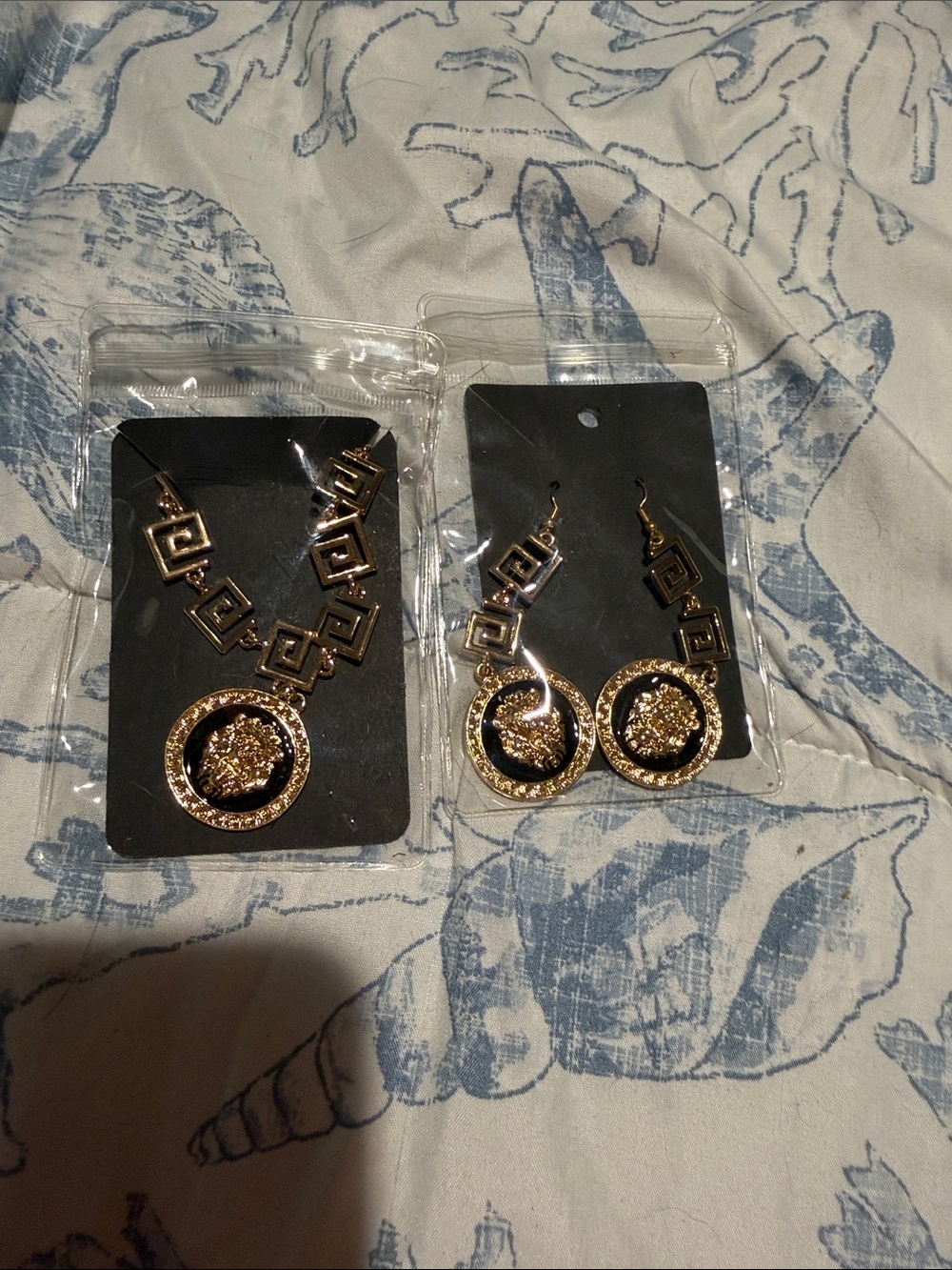 Gold and Black Geometric Pendant Bracelet & Earring Set